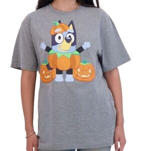 Bluey Halloween Glow in the Dark Pumpkin Jack-o-lantern Tee Grey M